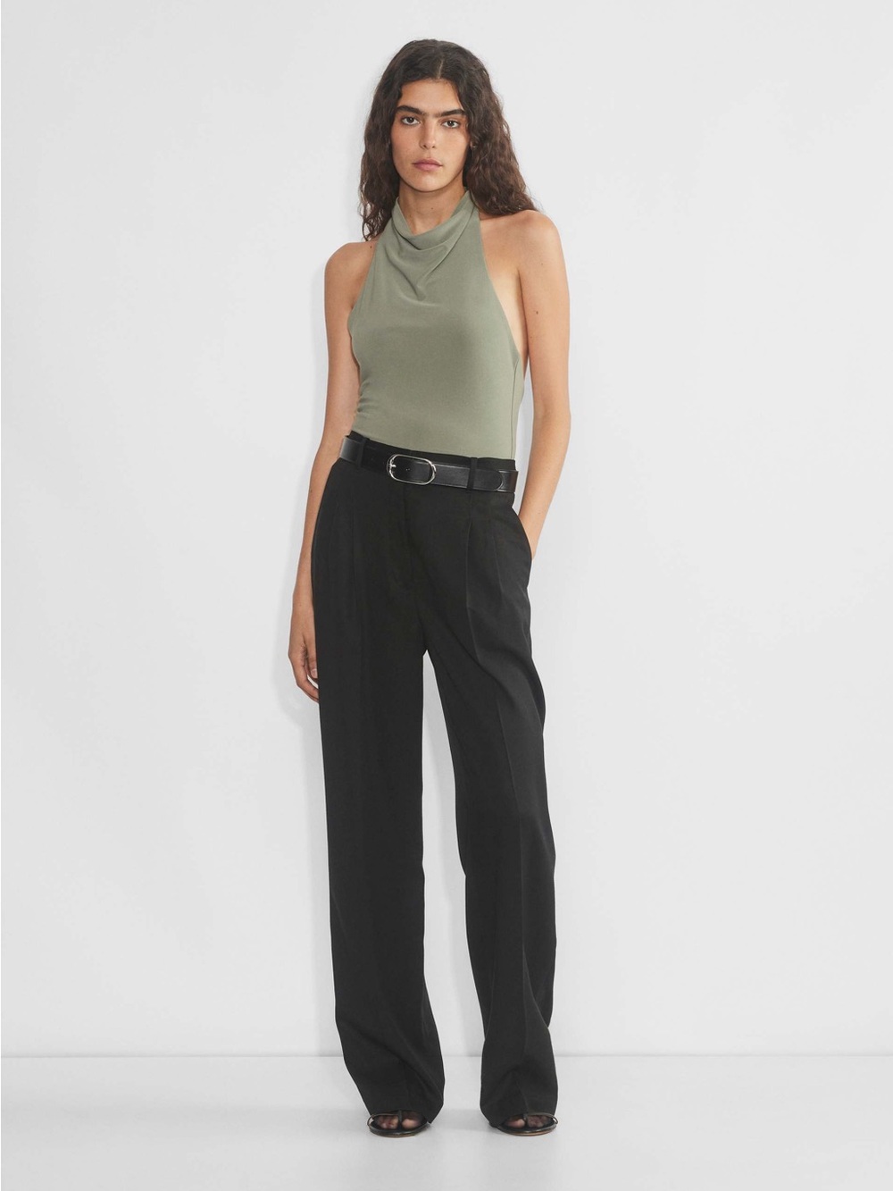 Aritzia Smooth Matter Tower Halter Top Smoky Sage Green Size Medium New